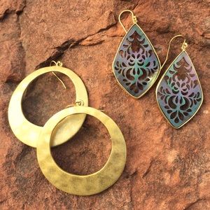 Two pair of earrings brass Ralph Lauren & abalone